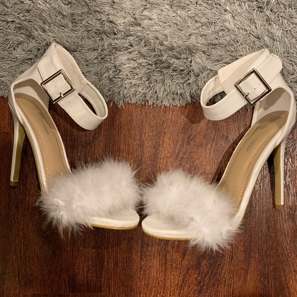 White custom designed feather sandals